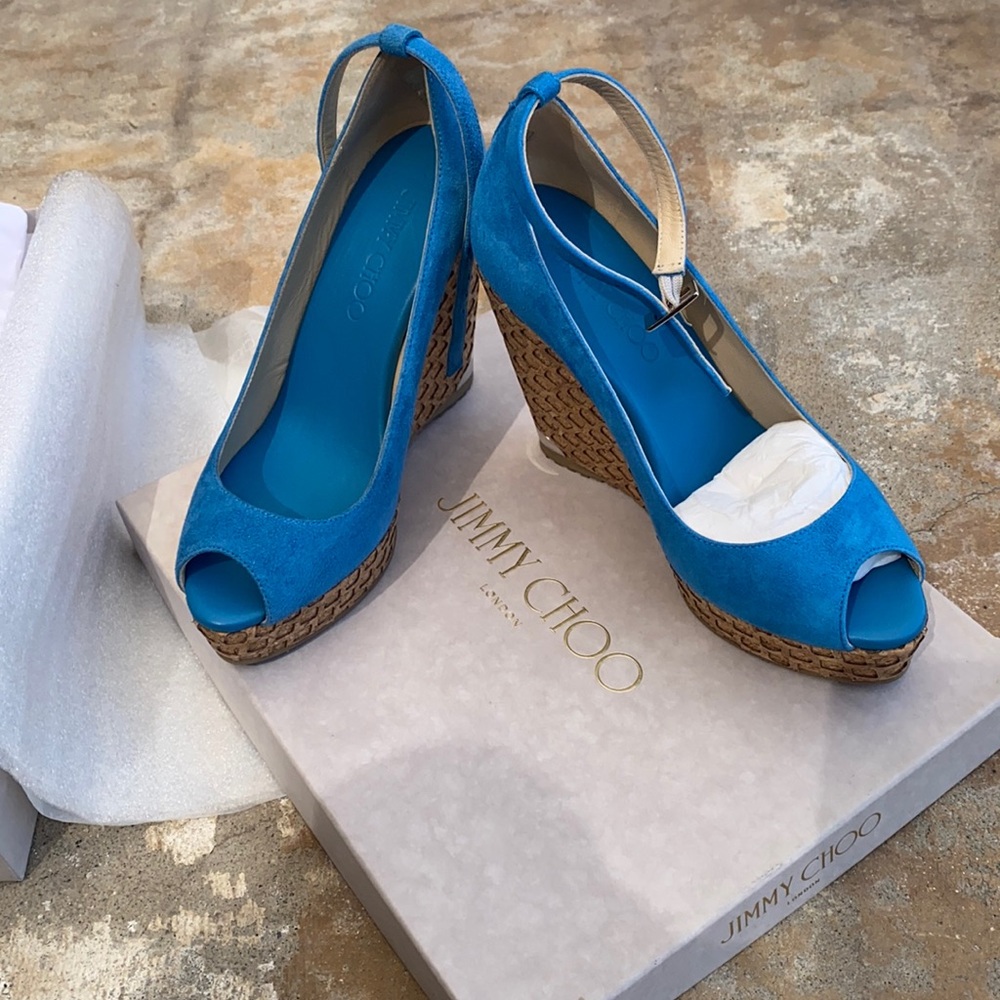 Jimmy Choo robot blue suede wedges